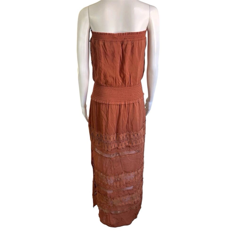Elan Athena Strapless Lace Maxi Dress Smocked Beach Cover Up Clay M Boho - Picture 2 of 14
